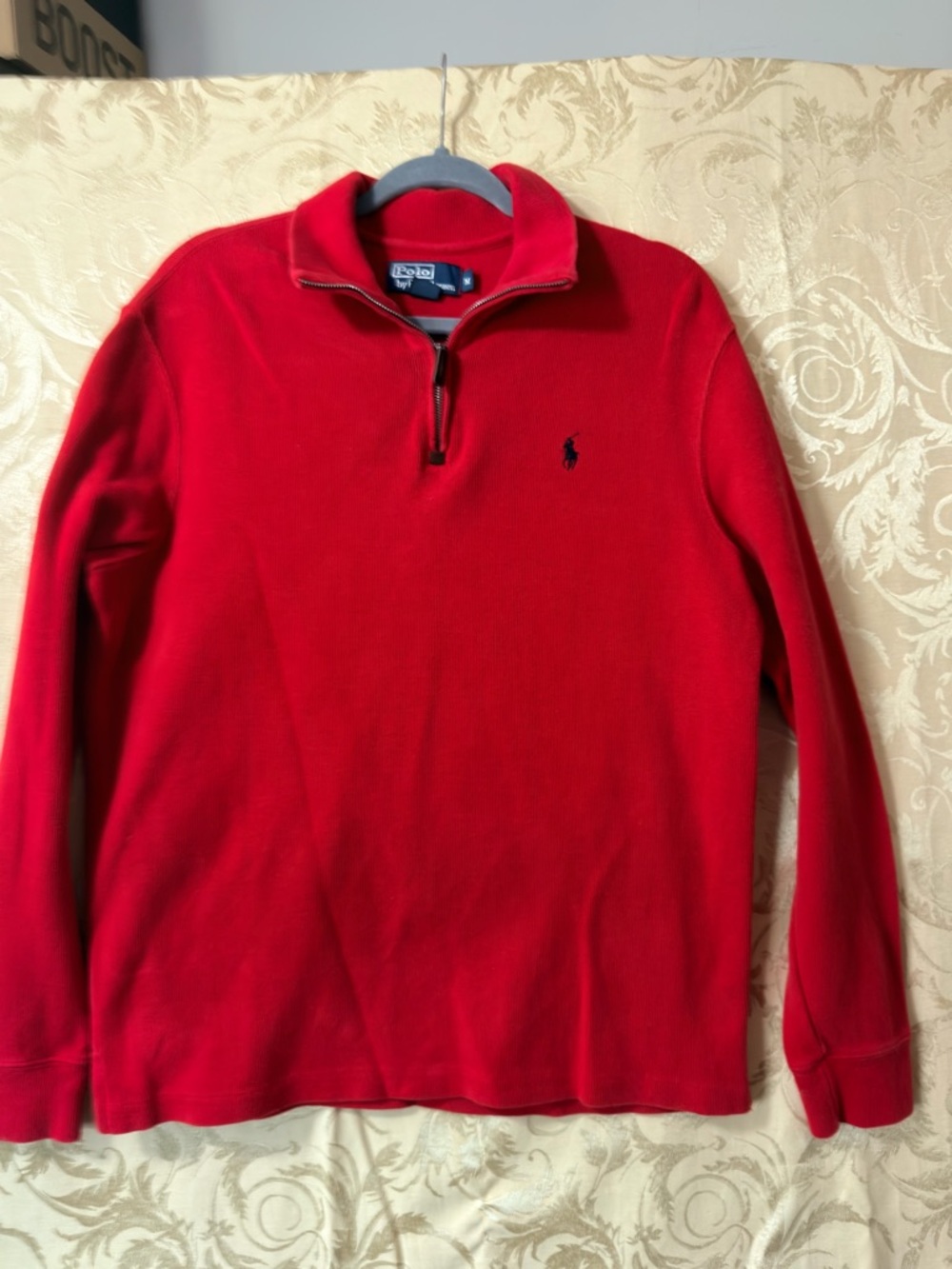 Ralph Lauren Men's Red Half-Zip Sweater with Pony Logo